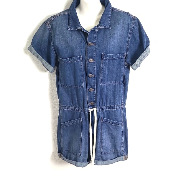 Aeropostale Denim Flight Suit Buttondown Romper with Drawstring Waist Size Large - Picture 2 of 9
